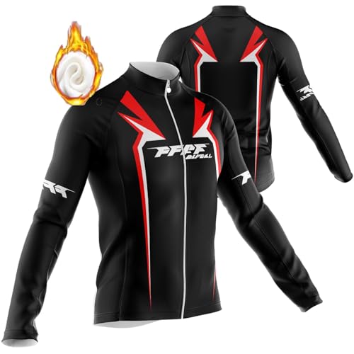 Herren Winter Fahrradtrikot Langarm Pro Thermo Funktions Radtrikot, Langarm Fahrrad Shirt, Herren Radtrikot, Fahrradbekleidung Radshirt für Männer, MTB Thermo Trikot,Reflektoren Full Zip (7,4XL) von FFFF & OLFEH