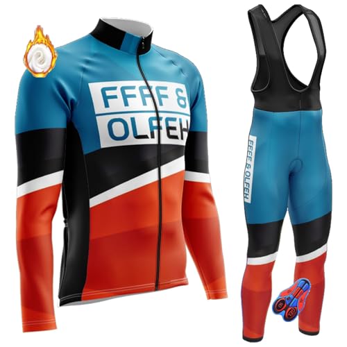 Herren Winter Fahrradtrikot Set Radtrikot Herren LangarmAnzüge Radtrikot Set mit 9D Gel Sitzpolster Sport & Freizeit MTB Radtrikot für Herbst/Winter (T1,5XL) von FFFF & OLFEH