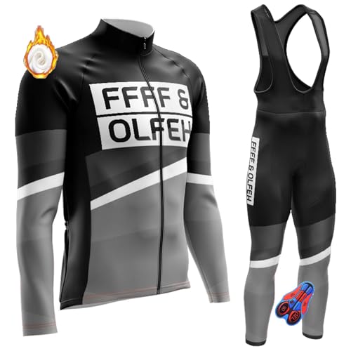 Herren Winter Fahrradtrikot Set Radtrikot Herren LangarmAnzüge Radtrikot Set mit 9D Gel Sitzpolster Sport & Freizeit MTB Radtrikot für Herbst/Winter (T10,4XL) von FFFF & OLFEH