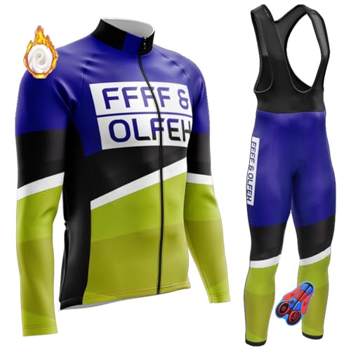 Herren Winter Fahrradtrikot Set Radtrikot Herren LangarmAnzüge Radtrikot Set mit 9D Gel Sitzpolster Sport & Freizeit MTB Radtrikot für Herbst/Winter (T2,XL) von FFFF & OLFEH