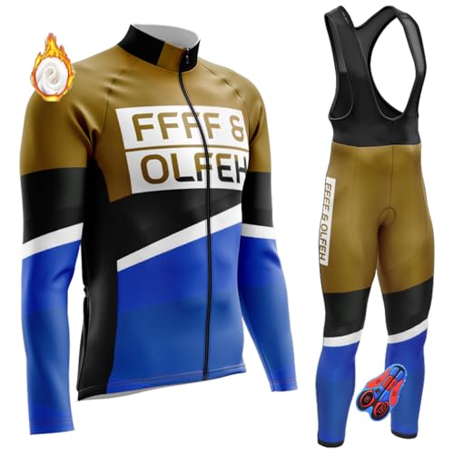 Herren Winter Fahrradtrikot Set Radtrikot Herren LangarmAnzüge Radtrikot Set mit 9D Gel Sitzpolster Sport & Freizeit MTB Radtrikot für Herbst/Winter (T4,5XL) von FFFF & OLFEH