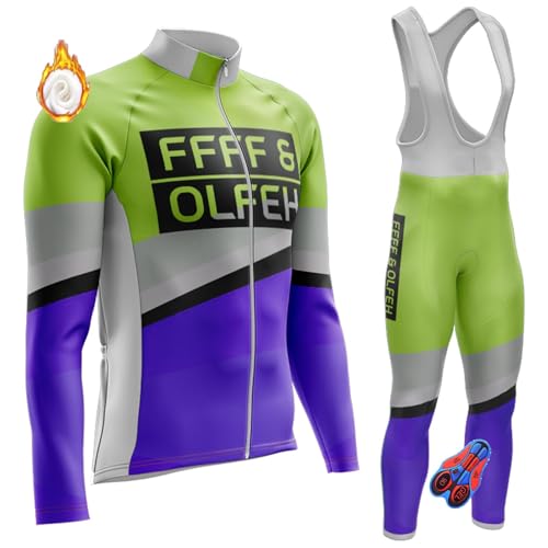 Herren Winter Fahrradtrikot Set Radtrikot Herren LangarmAnzüge Radtrikot Set mit 9D Gel Sitzpolster Sport & Freizeit MTB Radtrikot für Herbst/Winter (T6,4XL) von FFFF & OLFEH