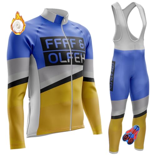 Herren Winter Fahrradtrikot Set Radtrikot Herren LangarmAnzüge Radtrikot Set mit 9D Gel Sitzpolster Sport & Freizeit MTB Radtrikot für Herbst/Winter (T8,4XL) von FFFF & OLFEH