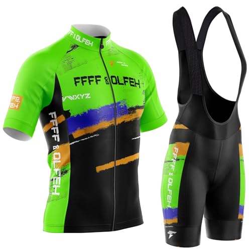 Radtrikot, Herren Fahrradtrikot, kurzärmliges Set mit 5D-Gel-gepolsterten Shorts, Fahrradbekleidung Set für Mountainbikes Radsport-Bekleidung für Herren (PT9,XXL) von FFFF & OLFEH