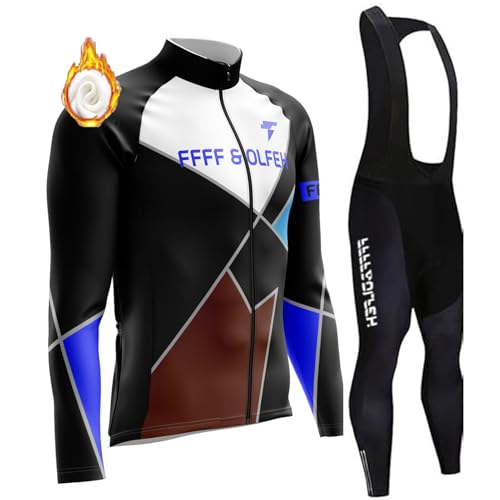 Radtrikot Herren LangarmAnzüge Radtrikot Set with Fleece Langarm-Radsport-Trikot mit 9D Gel Sitzpolster Sport & Freizeit MTB Radtrikot für Herbst/Winter (PT5,M) von FFFF & OLFEH