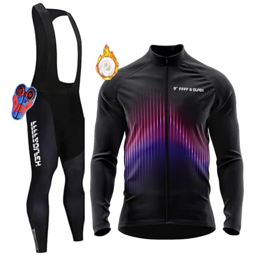 Radtrikot Set,Winter Fahrradbekleidung Herren Fahrrad Jacke + Hose Set Winter Thermo Fahrradbekleidung + 9D Gel für Radfahren MTB Outdoor (PT1,6XL) von FFFF & OLFEH