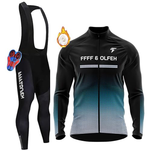 Radtrikot Set,Winter Fahrradbekleidung Herren Fahrrad Jacke + Hose Set Winter Thermo Fahrradbekleidung + 9D Gel für Radfahren MTB Outdoor (PT15,XL) von FFFF & OLFEH