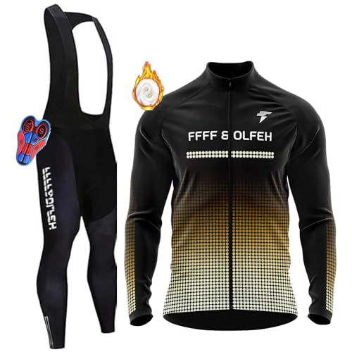 Radtrikot Set,Winter Fahrradbekleidung Herren Fahrrad Jacke + Hose Set Winter Thermo Fahrradbekleidung + 9D Gel für Radfahren MTB Outdoor (PT18,XXS) von FFFF & OLFEH