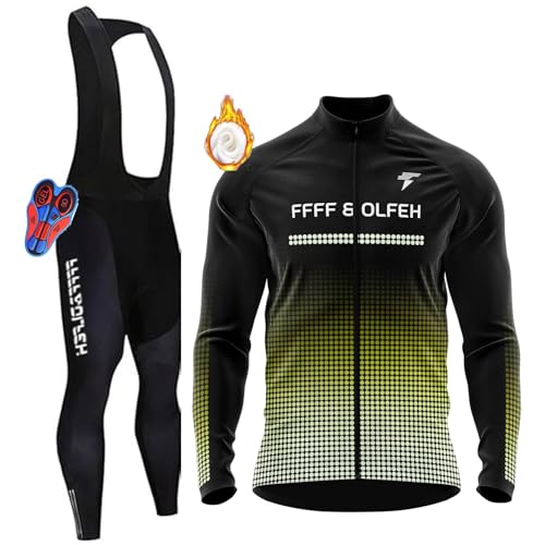 Radtrikot Set,Winter Fahrradbekleidung Herren Fahrrad Jacke + Hose Set Winter Thermo Fahrradbekleidung + 9D Gel für Radfahren MTB Outdoor (PT19,M) von FFFF & OLFEH