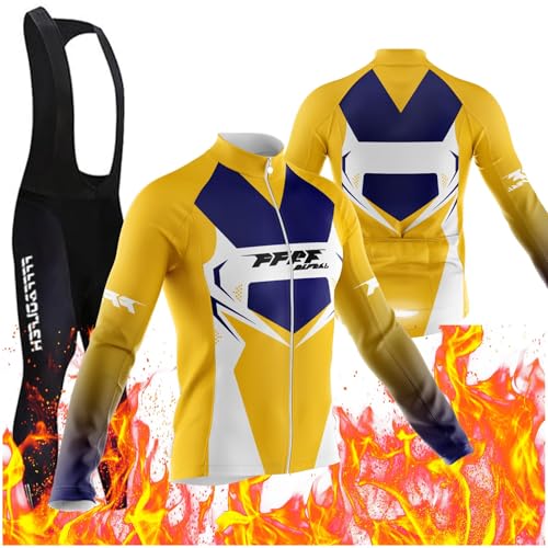 Radtrikot Set,Winter Fahrradbekleidung Herren Fahrrad Jacke + Hose Set Winter Thermo Fahrradbekleidung + 9D Gel für Radfahren MTB Outdoor (PT2,XXL) von FFFF & OLFEH