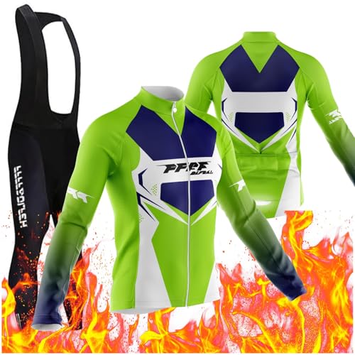 Radtrikot Set,Winter Fahrradbekleidung Herren Fahrrad Jacke + Hose Set Winter Thermo Fahrradbekleidung + 9D Gel für Radfahren MTB Outdoor (PT3,XL) von FFFF & OLFEH