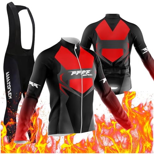 Radtrikot Set,Winter Fahrradbekleidung Herren Fahrrad Jacke + Hose Set Winter Thermo Fahrradbekleidung + 9D Gel für Radfahren MTB Outdoor (PT9,4XL) von FFFF & OLFEH