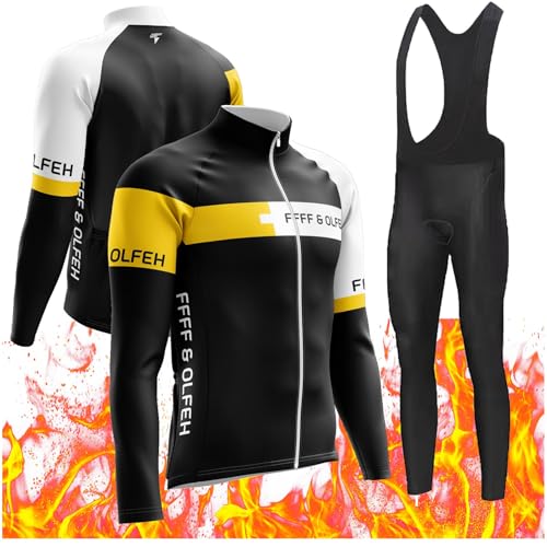 Radtrikot Set Langarm Herren,Fahrrad Jacke,Hose Set Winter Thermo Fahrradbekleidung und Radlerhose für Outdoor-Aktivitäten wie Radfahren, Klettern, Wandern (PT2,3XL) von FFFF & OLFEH