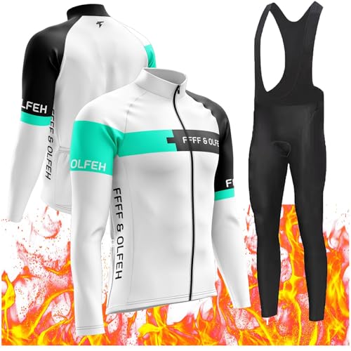 Radtrikot Set Langarm Herren,Fahrrad Jacke,Hose Set Winter Thermo Fahrradbekleidung und Radlerhose für Outdoor-Aktivitäten wie Radfahren, Klettern, Wandern (PT8,S) von FFFF & OLFEH