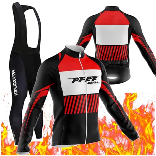 Set Langarm Herren Thermische Fleece Winter Fahrradbekleidung Radsportanzüge Fahrradtrikot mit Radhose/Radjacke Langarm und Fahrradhose für Radfahren MTB Outdoor (PT4,S) von FFFF & OLFEH