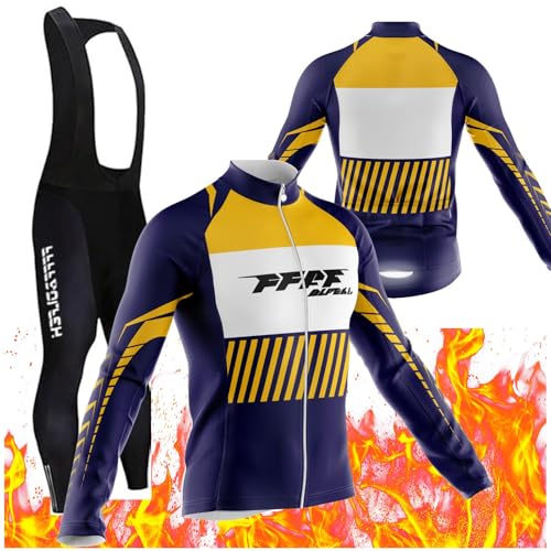 Set Langarm Herren Thermische Fleece Winter Fahrradbekleidung Radsportanzüge Fahrradtrikot mit Radhose/Radjacke Langarm und Fahrradhose für Radfahren MTB Outdoor (PT5,M) von FFFF & OLFEH