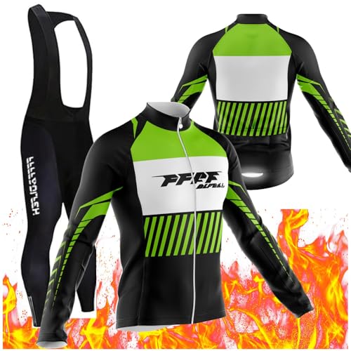 Set Langarm Herren Thermische Fleece Winter Fahrradbekleidung Radsportanzüge Fahrradtrikot mit Radhose/Radjacke Langarm und Fahrradhose für Radfahren MTB Outdoor (PT9,XL) von FFFF & OLFEH