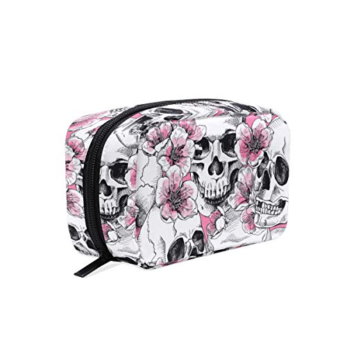 Make-up-Tasche mit Totenkopf-Motiv, Pfingstrosen-Druck, Kosmetiktasche, Aufbewahrung, großer Reisegriff, personalisierbar mit Fächern, für Teenager, Mädchen, Frauen, Damen, Rosa / Weiß, Schwarz Make-up-Tasche mit Totenkopf-Motiv, Pfingstrosen-Druck, Kosmetiktasche, Aufbewahrung, großer Reisegriff, personalisierbar mit Fächern, für Teenager, Mädchen, Frauen, Damen, Rosa / Weiß, Schwarz von Lupsty