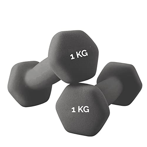 Hanteln für das Fitnessstudio zu Hause Fitness sechseckige Hanteln aus Neopren, rutschfest | Paar Dipped Dumbbell (2 x 1 kg), sortiert von FFitness