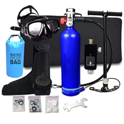 FGKING Tauchausrüstung, Scuba Sauerstoffflasche Tauchen, Diving Tank Ausrüstung, 1L Mini Tauchflasche 15-20 Minuten Frei Atmender Tragbarer, Mit Pumpe, nachfüllbarem Design,Blau von FGKING