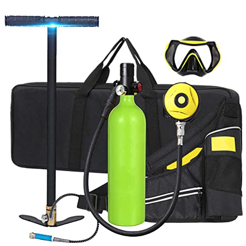 Sauerstoffflasche Tauchen Scuba Diving Mini Tauchflasche Tragbare Tauchausrüstung Tauchausrüstung Set Taucher Ausrüstung mit Sauerstoffmaske Hochdruck Luftpumpe Tauchen atmen Unterwasse,Grün,1L von FGKING