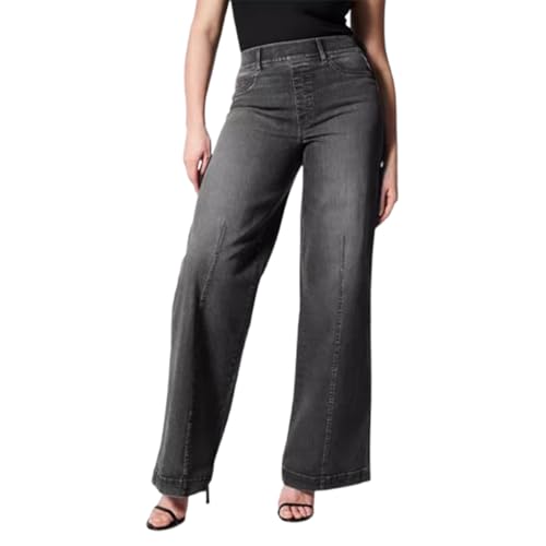 FGRID Baggy-Jeans für Damen mit weitem Bein, hoch taillierte, Dehnbare Bootcut-Jeans mit geradem Bein, zum Überziehen Boyfriend-Jeanshose mit 4 Taschen,Schwarz,M von FGRID