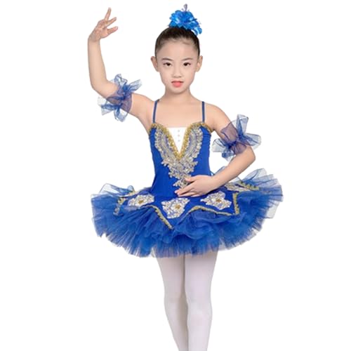 FGRID Ballett-Tutu-Kleid mit Pailletten und Perlen für Mädchen, professioneller Turnanzug, Schwanensee-Ballerina-Prinzessinnenrock, ärmelloses Unterhemd Ballett-Anzieh-Outfit,Marine,110cm von FGRID