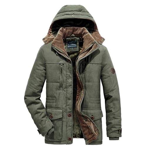 FGRID Cargo-Kapuzenjacke aus Wildlederimitat für Herren, winddichter Militärmantel Plüschfutter in Übergröße und Mehreren Taschen, Wandermantel Reißverschluss den Außenbereich,Army Green,5XL von FGRID