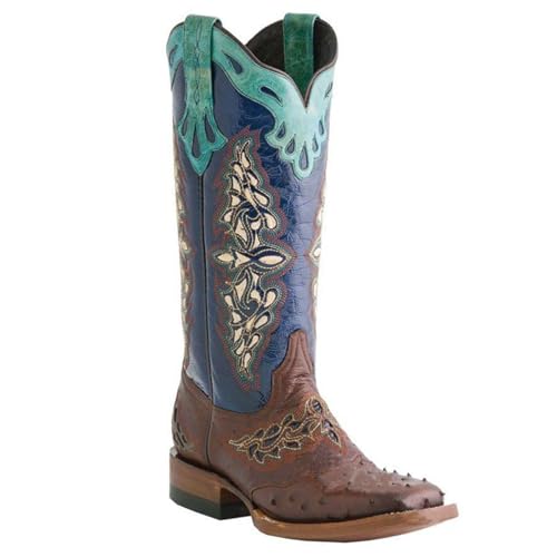 FGRID Damen-Cowgirl-Cowboystiefel, modischer Westernstiefel mit quadratischer Zehenpartie, Pelzfutter, Winterstiefel mit schmaler Zehenpartie und mittelhoher Wade,Blau,44 von FGRID