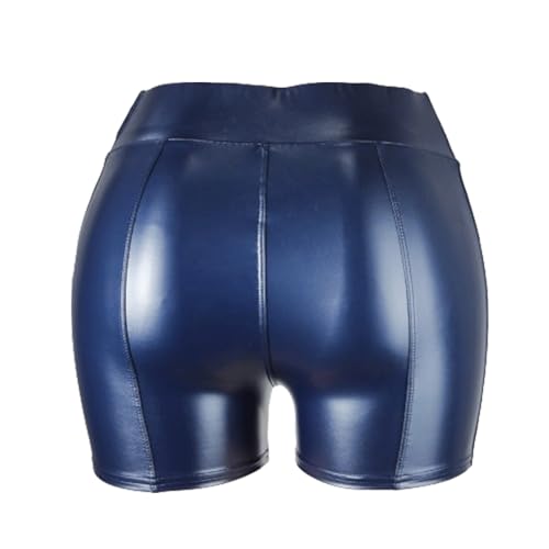 FGRID Damen-Shorts aus Kunstleder, Übergröße, hohe Taille, PU, sexy, dünne Yoga-Hose, Po-Lift, schlanke PU-Nachtclub-Wet-Look-Hot-Pants,Marine,5XL von FGRID