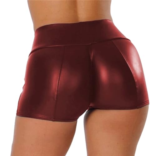 FGRID Damen-Shorts aus Kunstleder, Übergröße, hohe Taille, PU, sexy, dünne Yoga-Hose, Po-Lift, schlanke PU-Nachtclub-Wet-Look-Hot-Pants,Rot,4XL FGRID Damen-Shorts aus Kunstleder, Übergröße, hohe Taille, PU, sexy, dünne Yoga-Hose, Po-Lift, schlanke PU-Nachtclub-Wet-Look-Hot-Pants,Rot,4XL von FGRID
