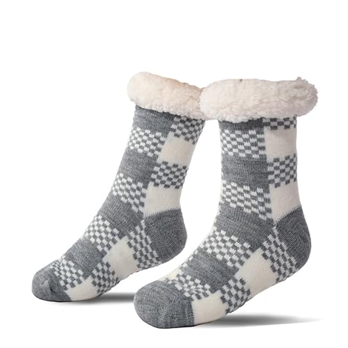 FGRID Flauschige Haussocken für Damen, ultradicke, warme, rutschfeste Weihnachtsstrümpfe aus Fleece, weiche, Flauschige Bodensocken mit Greifern,Grau von FGRID