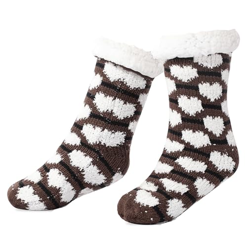 FGRID Flauschige Haussocken für Damen mit rutschfesten Greifern, gemütliche Flauschige mit Sherpa gefütterte, Dicke Thermo-Bettsocken warme Schlafbodensocken,Kaffee von FGRID