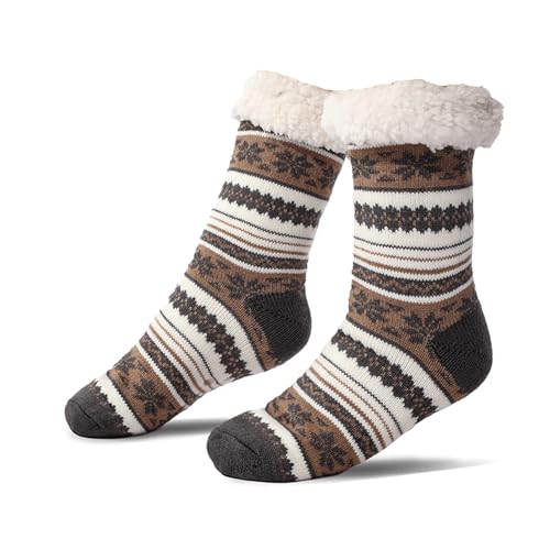 FGRID Flauschige Haussocken für Herren, warme, Flauschige Fleece-Innensocken mit Griff, rutschfeste Wintersocken aus Strick für den Innenbereich,C von FGRID