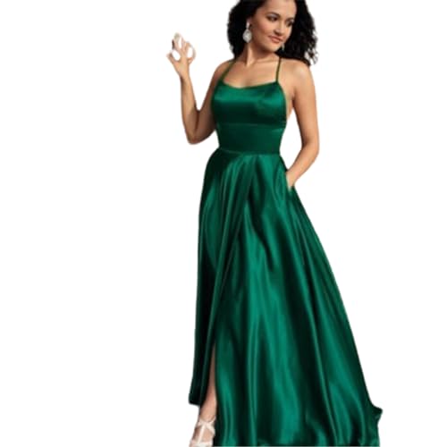 FGRID Lange Ballkleider aus Satin mit hohem Schlitz für Damen, Elegantes, sexy, rückenfreies Cocktail-Ballkleid mit V-Ausschnitt, Bodenlanges Brautjungfernkleid,2,M von FGRID