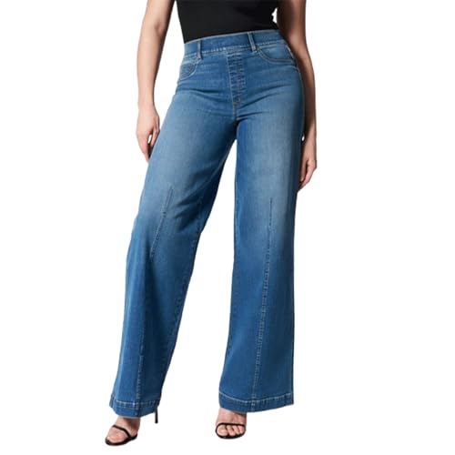 FGRID Lockere Jeans mit weitem Bein für Damen, hoch taillierte, Dehnbare Jeanshose mit geradem Bein im Used-Look, Bootcut-Jeans in voller Länge zum Überziehen,Blue 1,L FGRID Lockere Jeans mit weitem Bein für Damen, hoch taillierte, Dehnbare Jeanshose mit geradem Bein im Used-Look, Bootcut-Jeans in voller Länge zum Überziehen,Blue 1,L von FGRID
