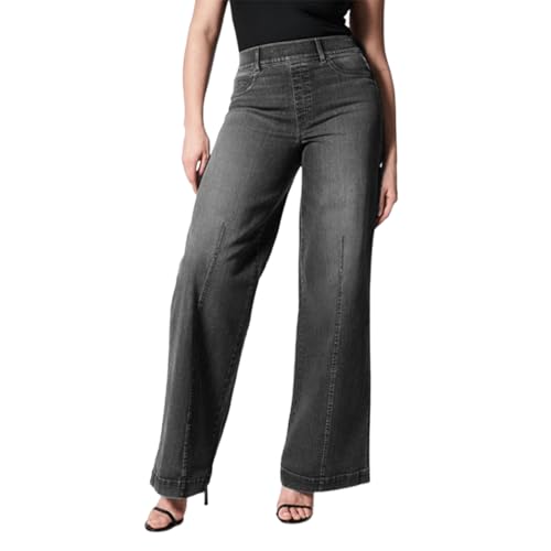 FGRID Lockere Jeans mit weitem Bein für Damen, hoch taillierte, Dehnbare Jeanshose mit geradem Bein im Used-Look, Bootcut-Jeans in voller Länge zum Überziehen,Schwarz,M von FGRID