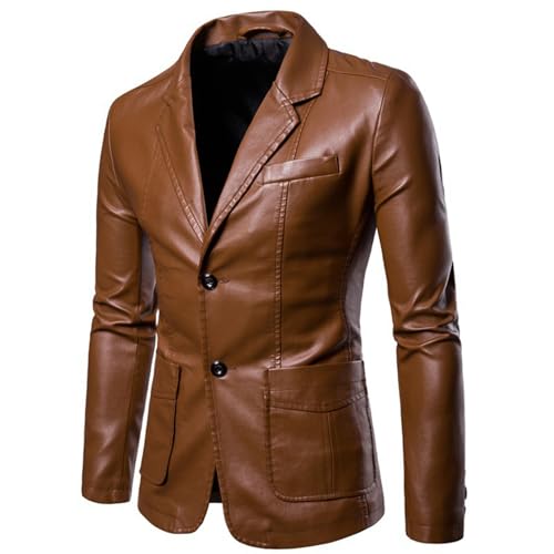 FGRID Schwarze Kunstlederjacke für Herren im Motorradstil, große Slim Fit-Punk-Bikerjacke mit Knopfleiste, Winddichte, warme PU-Oberbekleidung mit Winterrevers,Khaki,5XL von FGRID