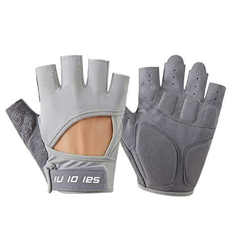 FGUUTYM Damen- und Herren-Yoga-Fahrrad, rutschfeste Halbfinger, atmungsaktive Ausrüstung, Hantel-Trainingshandschuhe Fellhandschuhe Damen (Grey, M) von FGUUTYM