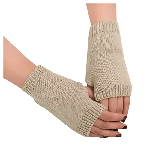 FGUUTYM Fingerlose Handschuhe Mitten Frauen weicher Arm warm am Strick Winter warm halten Handschuh Kompressionshandschuhe Damen (Beige, One Size) von FGUUTYM