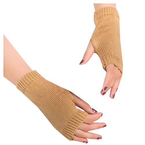 FGUUTYM Fingerlose Handschuhe Mitten Frauen weicher Arm warm am Strick Winter warm halten Handschuh Kompressionshandschuhe Damen (Khaki, One Size) von FGUUTYM