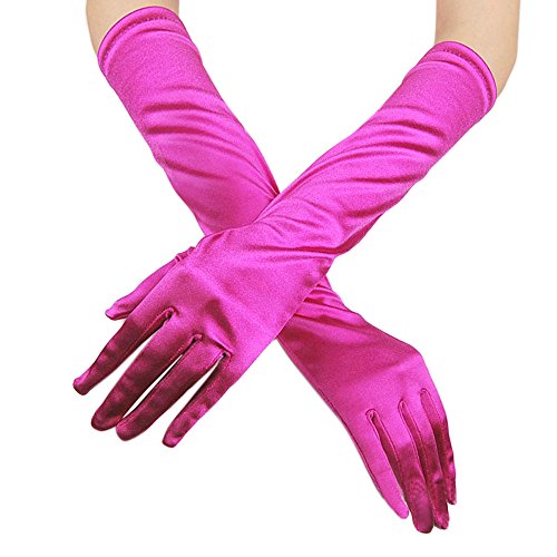 FGUUTYM Handschuhe Party Long Opera Evening Frauen Abschlussball-Handschuhe Hochzeiten Handschuh aus Satin Schwarze Handschuhe (Hot Pink, One Size) von FGUUTYM