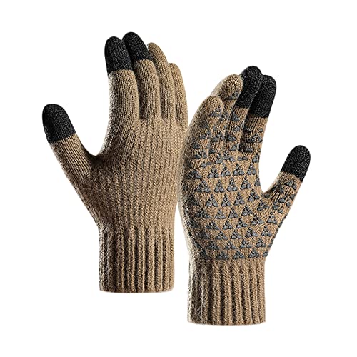 FGUUTYM Herren Handschuhe Winterfleece verstärkte gestrickte Woll-Fahrradhandschuhe Latex Body Transparent (Khaki, S) von FGUUTYM