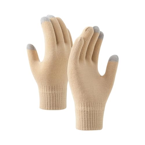 FGUUTYM Modische gestrickte Wollhandschuhe für Herren und Damen zum Radfahren und Skifahren, Fitness, warm Handstulpen Schwarz Winter (Beige, One Size) von FGUUTYM