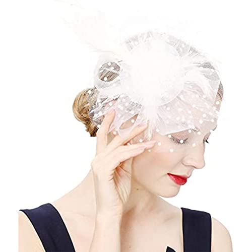 FGUUTYM Stirnband Junge Feder Tea Braut Hochzeit Mesh Stirnband Haarspange Stirnband Wolle (White, One Size) von FGUUTYM