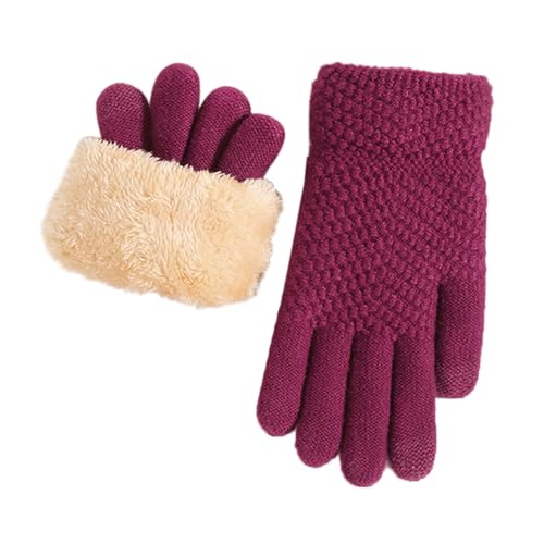 FGUUTYM Winter-Mesh-Handschuhe für Damen, gestrickt, Plus Samt, verdickt, und Winter-Handschuhe mit warmem Muster (Handschuhe für Erwachsene) Damen Handschuhe Baumwolle (Red, One Size) von FGUUTYM