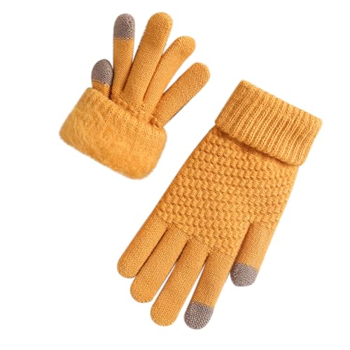 FGUUTYM Winter-Mesh-Handschuhe für Damen, gestrickt, Plus Samt, verdickt, und Winter-Handschuhe mit warmem Muster (Handschuhe für Erwachsene) Herren Lederhandschuhe Mit (Yellow, One Size) von FGUUTYM