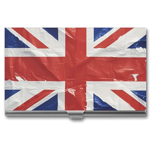 FHECVBN Visitenkartenetui mit britischer Flagge, bedrucktes Etui, schmal, Metall, Visitenkarten-Organizer, Kreditkartenhalter, Schnalle, für Männer und Frauen, Union Jack Design, 3.7 x 2.2 x 0.3 von FHECVBN