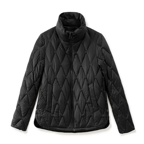 FHVCMTG Daunenjacke Damen Down Jacket Leichte Stehkragenkleidung Langarm Durchgehender Reißverschluss Rautenförmige Kurze Pufferjacken,Black,XXL von FHVCMTG