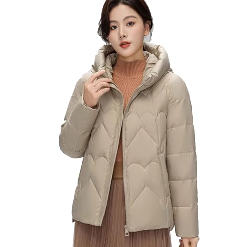 FHVCMTG Daunenjacke Damen Down Jacket Verdickter Mantel Winter Mit Kapuze Kurz Puffy Warm Oberbekleidung Kleidung,Khaki,XXL65 von FHVCMTG